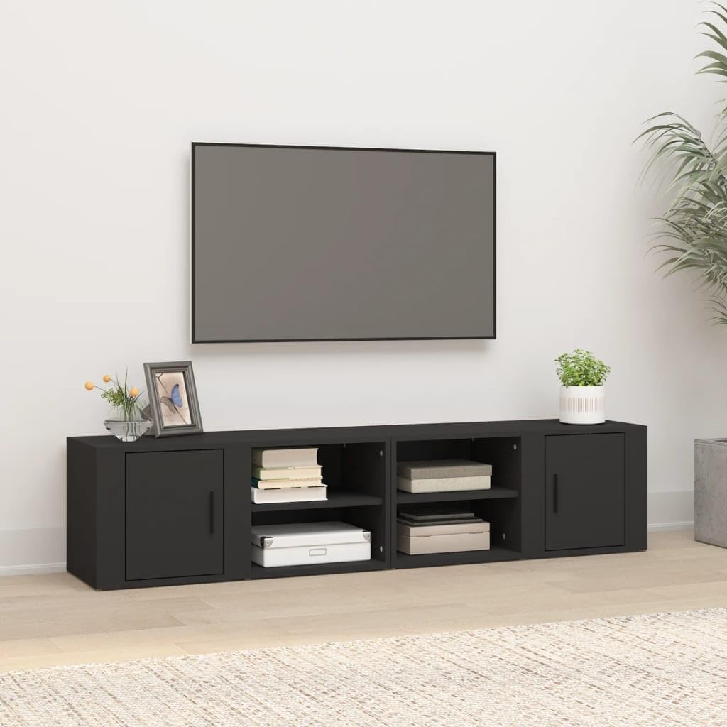Szafki pod telewizor, zestaw 2 sztuk, czarne, 80 x 31,5 x 36 cm, materiał drewnopochodny, konsola medialna do salonu, stabilna podstawka pod telewizor, wszechstronne przechowywanie