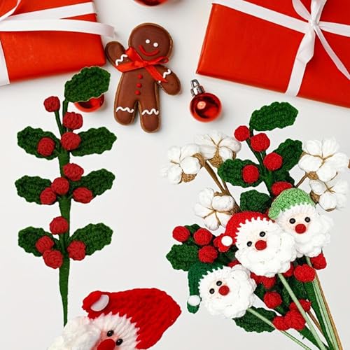 Bouquet de fleurs tricotées main Père Noël coton cadeau femme - 8