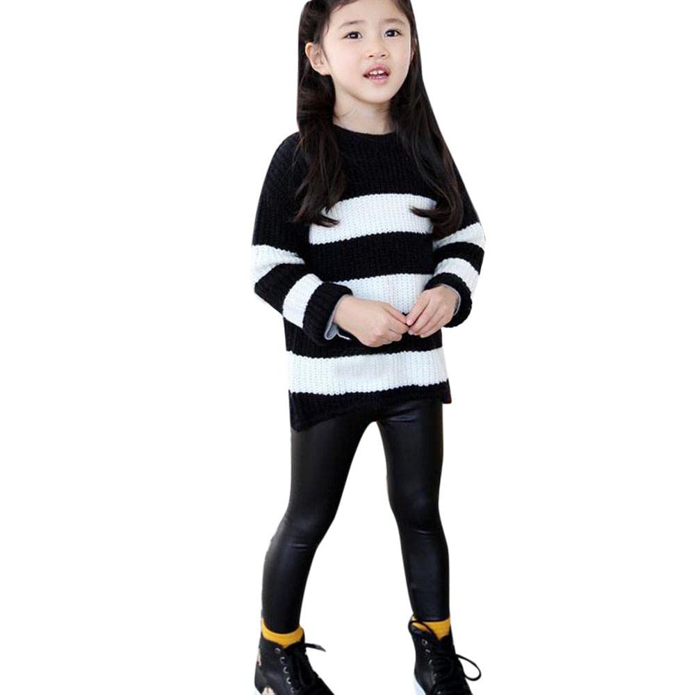 LNGRY Children Trousers Leggings Kids Classic Baby Girls PU Leather Pencil Pants (4-5 Years, Black)