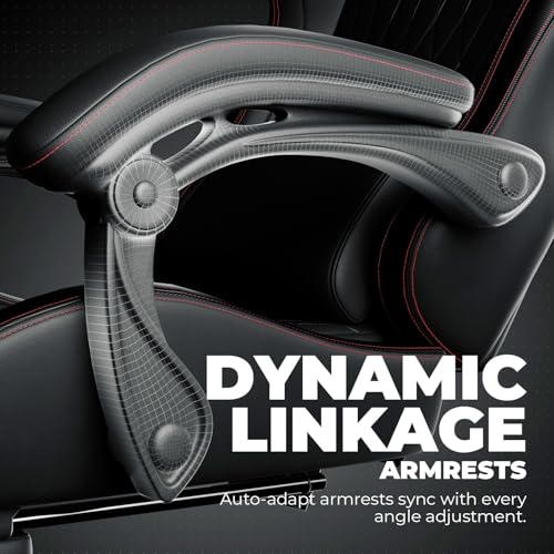 Image of GTPLAYER ACE-PRO Music Gaming Chairs - Built-in Speakers, App Support & Bluetooth Control, Computer Game Chairs with Footrest for Adults, Ergonomic, Reclining, Linkage Armrest, Black & Red Stitch