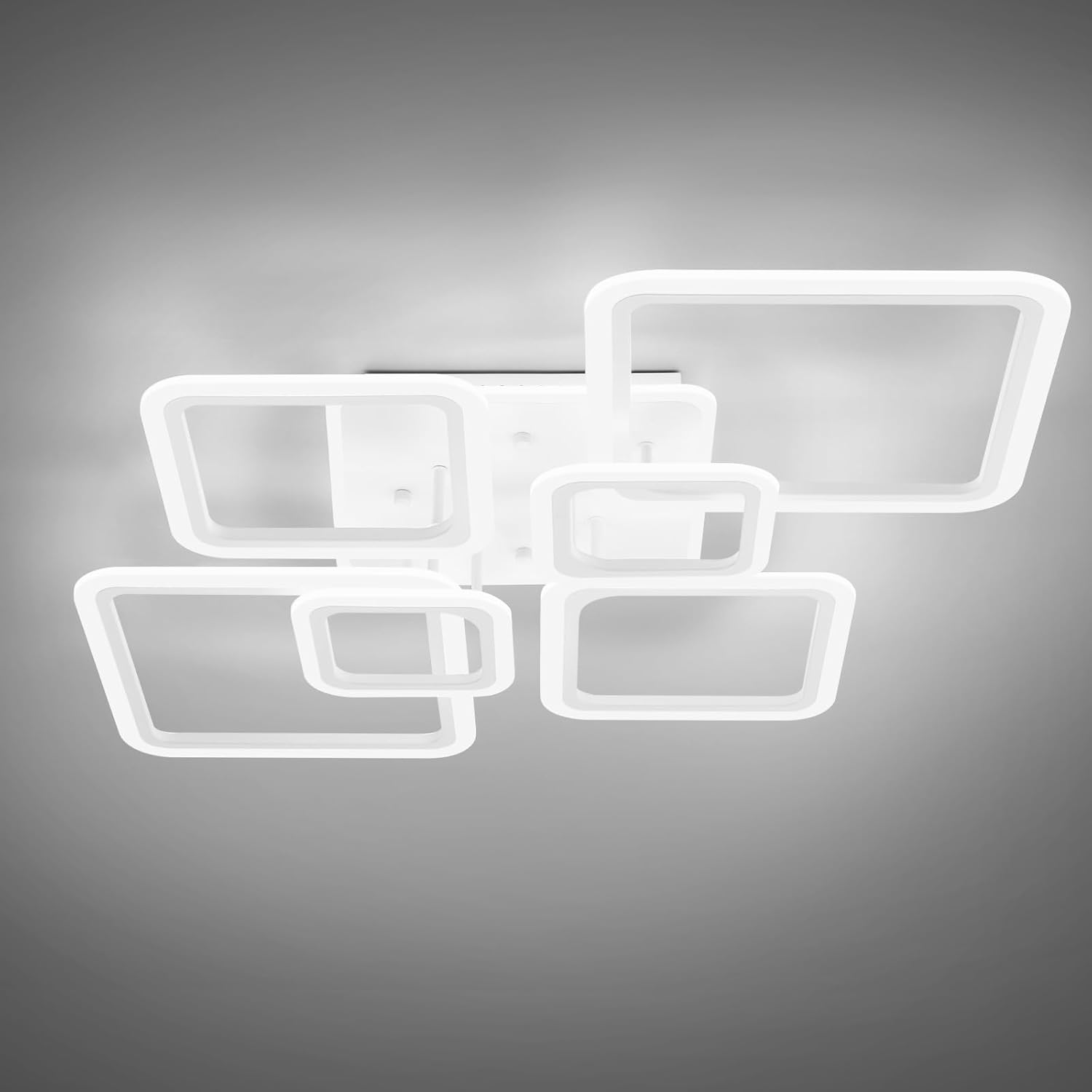 Modern Ceiling Light, White 40.2'' LED Dimmable Acrylic Square 6+1 Rings Ceiling Lights with Remote, 130W Flush Mount Ceiling Light Fixture for Bedroom Living Room Dining Room