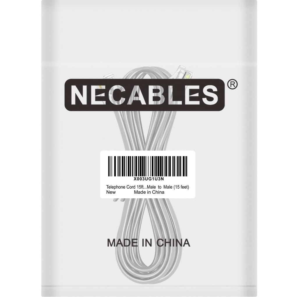 NECABLES Phone Cord 15 ft Telephone Cord Phone Line Cord RJ11 6P4C Male to Male for Landline Phone and Fax - 15 Feet - 5