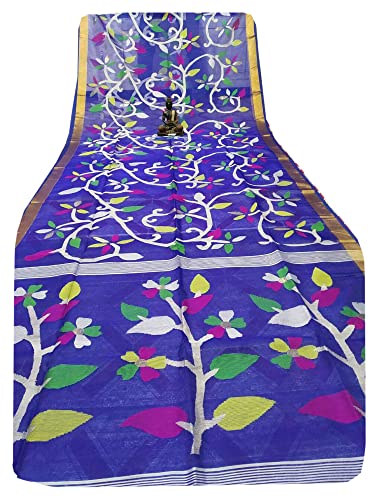 Sari jamdani de muselina tradicional de la India en color azul de 5.5 metros modelo 935c