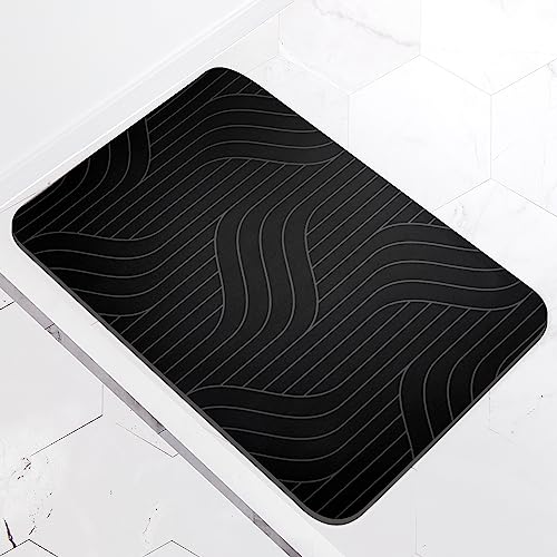 Bathroom Bath Mat Rug, Diatomaceous Earth Water Absorbent Rubber Backed Non-Slip Bathroom Floor Mat Carpet Square Cool Thin Washable Quick Dry For Shower Tub Bathtub Sink Indoor Door (Black 50 x 80cm)
