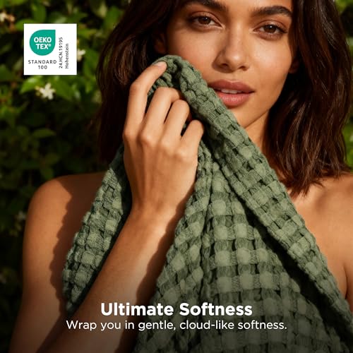 Image of Bedsure Cooling Cotton Waffle Weave Throw Blanket - Lightweight Breathable Blanket of Rayon Derived from Bamboo for Hot Sleepers, Luxury Throws for Bed, Couch and Sofa, Olive Green, 50x70 Inches