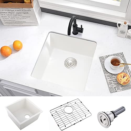 21 Inch White Undermount Bar Sink - VASOYO 21"x19" White Kitchen Sink Undermount Wet Bar Prep Kitchen Sink Dual Mount Granite Kitchen Sink Single Bowl Bar Sinks