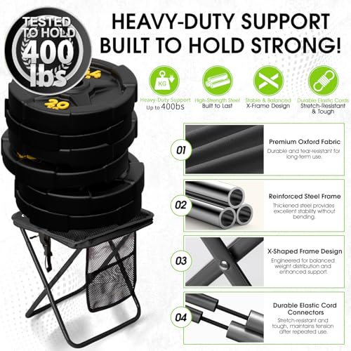 Image of CAMDOOR Portable Collapsible Stool, 16″Folding Stool with 3 Side Pockets and Shoulder Strap, Extra Large Camping Chair Supports 400 lbs, Ultralight Portable Seat for Outdoor, Hiking, Fishing