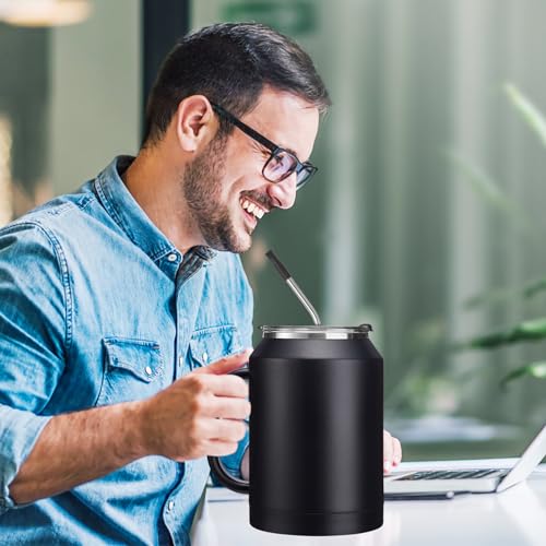 Image of Insulated Coffee Mug 50 oz Tumbler with Handle - Metal Straws, Wide Mouth Leak-proof BPA-Free Stainless Steel Coffee Cup, Insulated Tumbler Big Travel Thermal Flask Water Bottles Keep Cold 36 Hrs