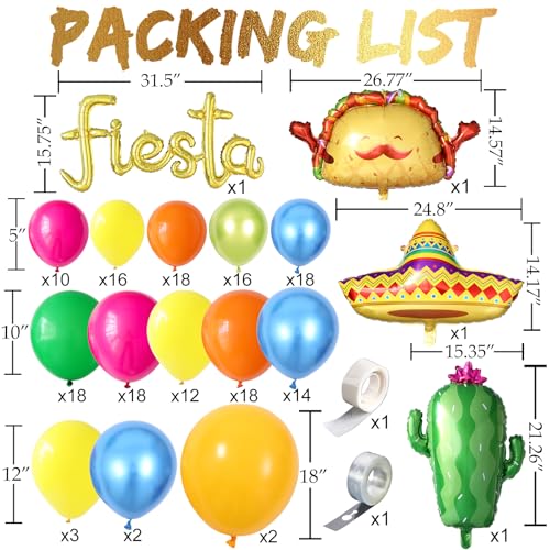 Cinco de Mayo Fiesta Balloon Arch Kit, 171Pcs Rainbow Colors Balloon Garland for Mexican Fiesta Party Decorations Hawaii Tropical Luau Birthday Party Backdrop Inflatable Cactus Taco Carnival Balloons - Image 3