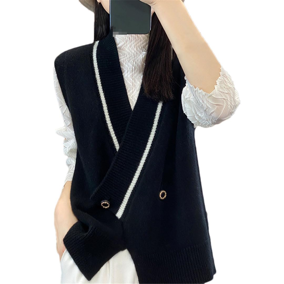Alloaone Gilet en Cachemire Tricoté sans Manches À Col en V pour Femme