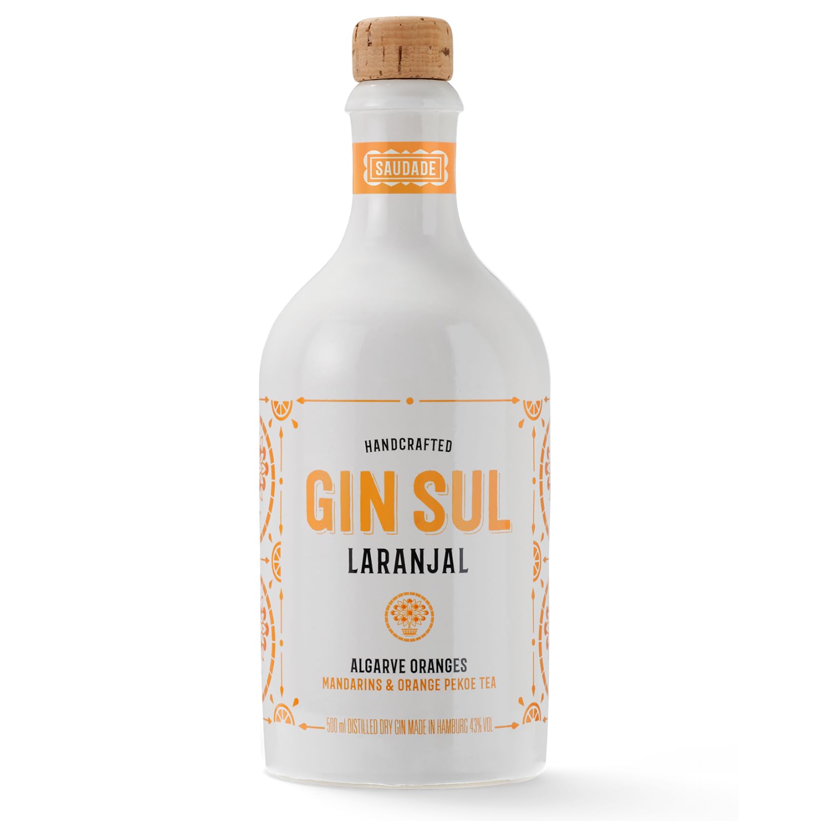 Gin Sul Laranjal - 1 x 0,5l Hamburger handcrafted Small Batch Premium Dry Gin 43% Vol. exotische Aromen von Algarve-Orangen, Wacholder, Mandarinen und feinen Noten von Orange Pekoe Tea