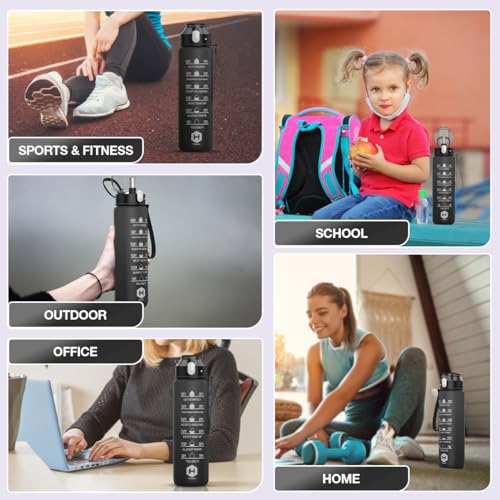 HOMEEX-1-Litre-Water-Bottle-Motivational-Fitness-Sport-Water-Bottles-with-Straw-Time-Maker-BPA-free-Plastic-Drink-Bottle-7l-Design-forGym-Black