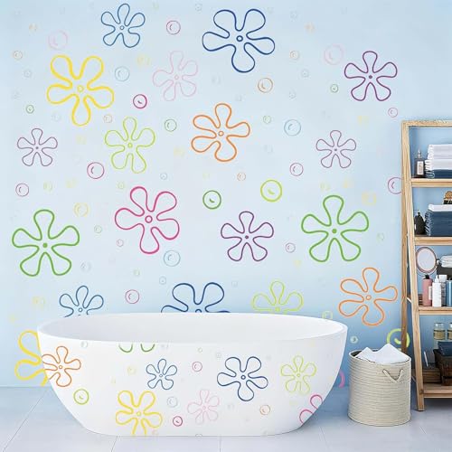 156PCS Under The Sea Wall DecalsRemovable and Reusable Bubble Decals for Kids Room Bathroom and Party Decor Peel and Stick Zero Residue Safe for Walls 6 Sheets 30x20cm(Flowers)