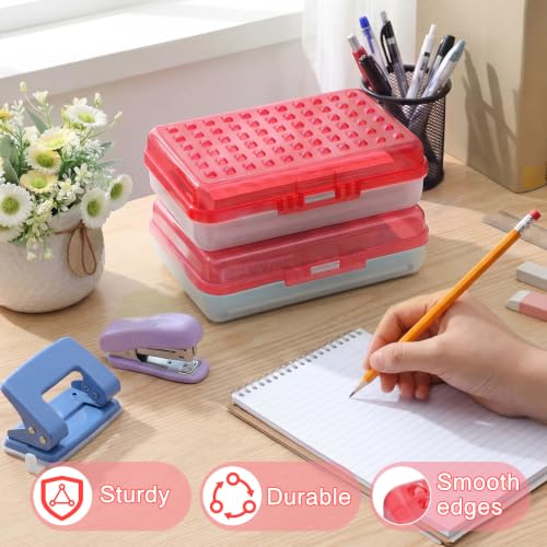 Image of Blulu 6 Pack Plastic Pencil Boxes Bulk Large Pencil Case,Red