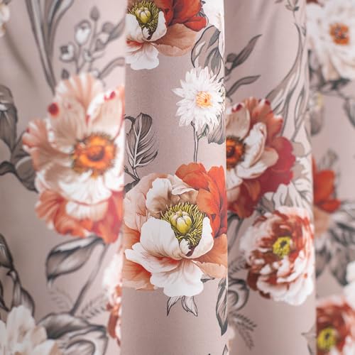 Image of Floral Printed True Blackout Window Curtains 5 Feet Set of 2 | Heavy Room Darkening Thermal Insulated Eyelet Parda for Living Room & Bedroom | Curtains with Tie Back (121x152cm, Dusty Pink)
