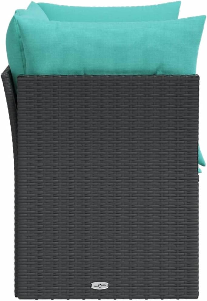 Modular 2-Seater Outdoor Sofa Black Blue Poly Rattan 24.4x48.8x27.2 in Powder-Coated Steel Frame Small Patio Loveseat for Balcony Garden Terrace