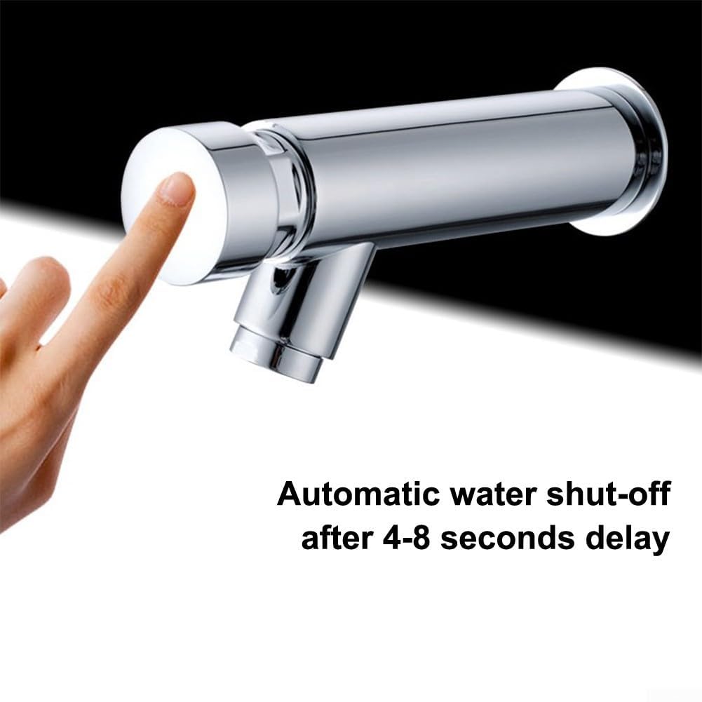 Grifo Moderno de Pared con Temporizador, Totalmente de Cobre, con pulsador para Agua fría, Mezclador de Lavabo con Cierre automático, Apagado automático en 4-8 Segundos (1,5 cm).