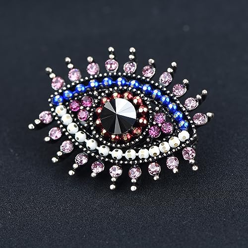 Image of Retro Evil Eye Brooch Fashion Unique Crystal Pearl Abstract Eyes Brooches Pin Badge for Women Bridal Jewelry Gift
