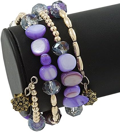 Avalaya Pale purple Shell Nugget, Glass Beads Coil Flext Bracelet - Adjustable, gold, purple - Image 5