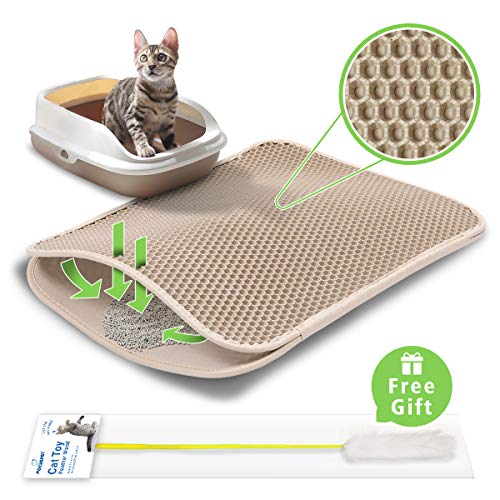 Focuspet Tapis Litière Chat, Tapis de Litière pour Chat Litière pour Chat Litière Couche Etanche Et Chiot Coussin pour Tapis De Choix avec Double Schichte en Nid d'abeille Design 75 x 55 cm (Kaki)