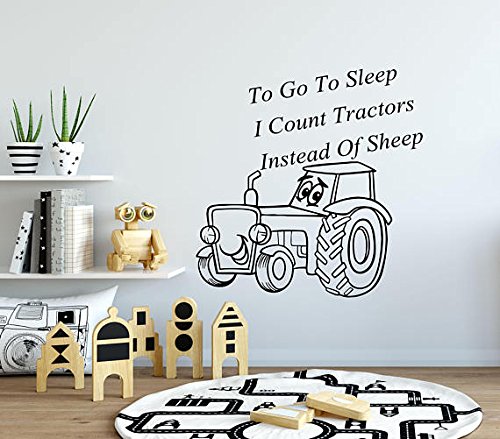 Tractor Wall Decal Quote - Vinyl Sticker For Nursery Kids Room Decor - "I Count Tractors Instead Of Sheep"