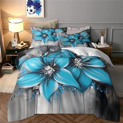 Parure de lit 3D bleu floral pour en finir avec les draps rudes