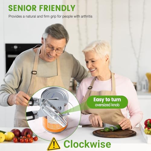 Diboniur Apriscatole Manuale, 3 in 1 Apriscatole Professionale in Acciaio Inossidabile, Apri Barattoli senza sforzo, Bordo Liscio (Nero) - immagine 5