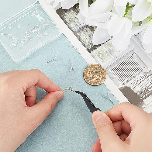 PH PandaHall 7 works 925 Sterling Silver Earring Studs Blank Earring Studs 4 Claw Bezel Earring Snap Set Handmade Earring Wire with 20 Earring Nuts for Women DIY Jewellery Making Supplies - Image 3