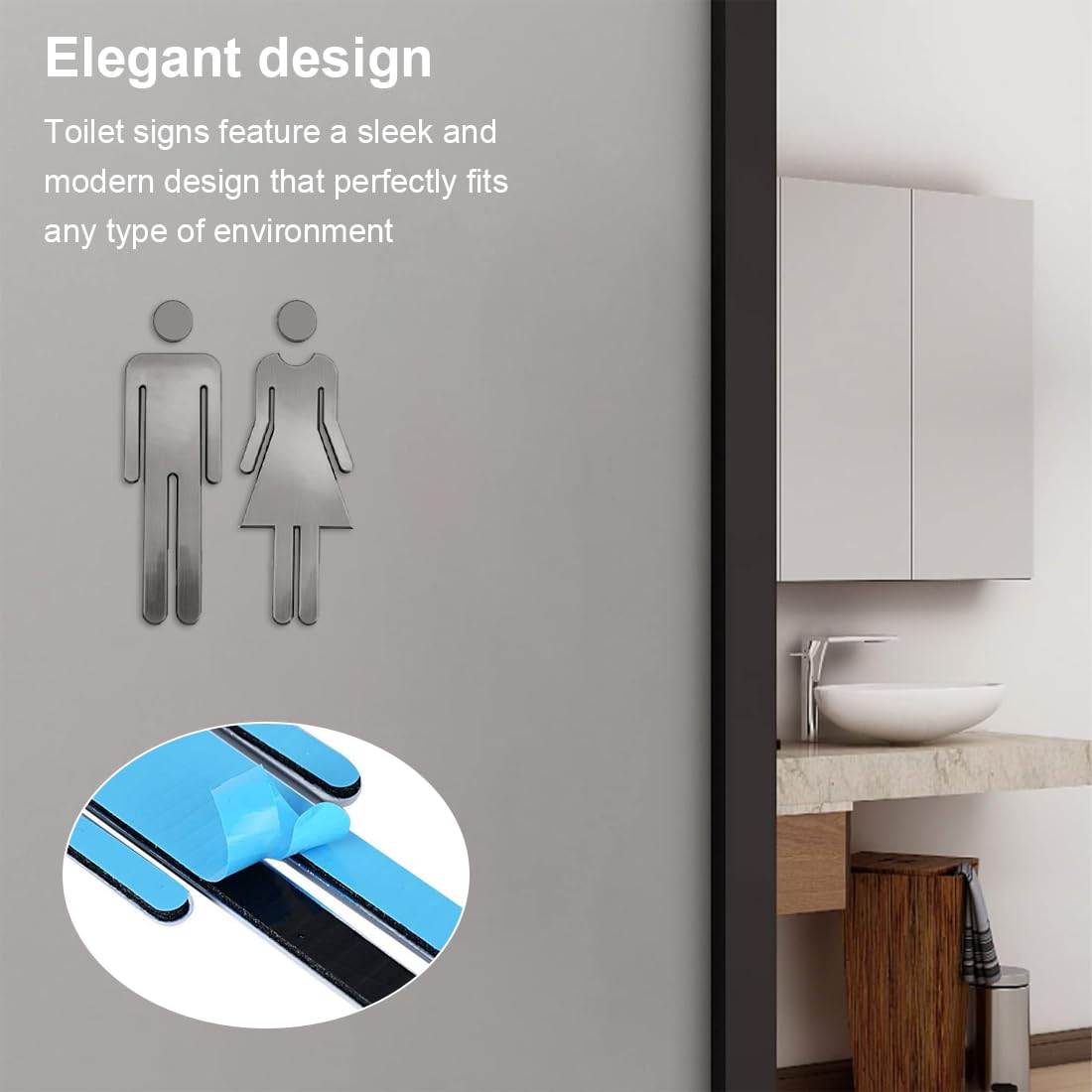 Cartelli WC Uomo E Donna Adesivi - Targhette Per Porte Bagno In Plastica ABS, Argento 12 Cm - Foto 10