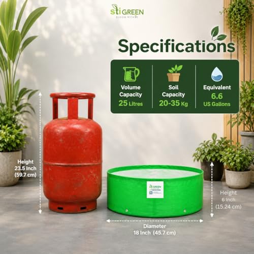 Image of HDPE Grow Bags for Plants 18X6 Inch (Pack of 6) | 260 GSM Heavy Duty UV-Protected Round Green Colour Plant Bags for Terrace and Vegetable Gardening | Strong & Reusable|
