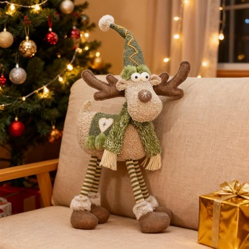 Décoration festive d'hiver avec renne en peluche réglable pour le salon