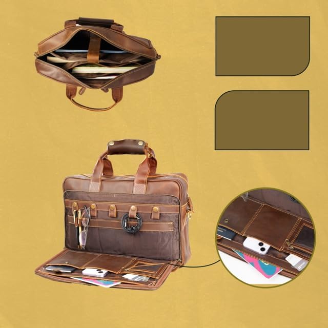 Full-Grain Leather Briefcases for, Laptop Briefcase For Men, Leather Bag, Leather Computer Bag For Men