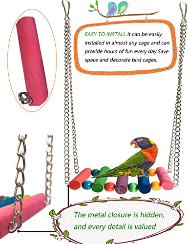 Image of Bird Parrot Toys Swing Hanging,Bird Cage Accessories Toy Hammock for Parakeets,Cockatiels,Lovebirds,Conures,Budgie,Macaws,Lovebirds,Finches and Other Small Pets(Rainbow)