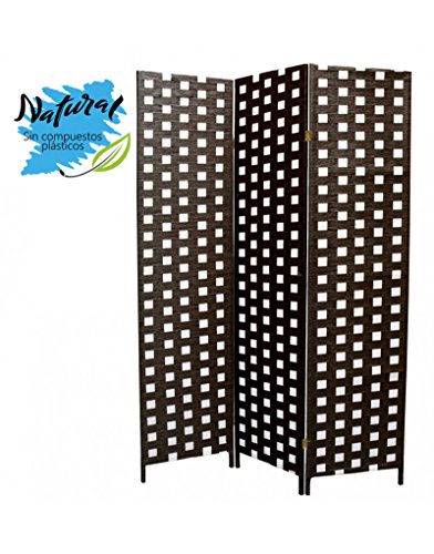 Biombo Separdor de Ambientes, Trenzado marrón/Banco, Bastidor de Madera para decoración 180 x 135 cm - Hogar y más