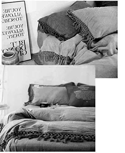 Gray Pillow Covers Cases Shams Grey Linen Cotton Slips With Tassels Boho Queen Size 30X20 Inches 2 Pieces Solid #TOP5