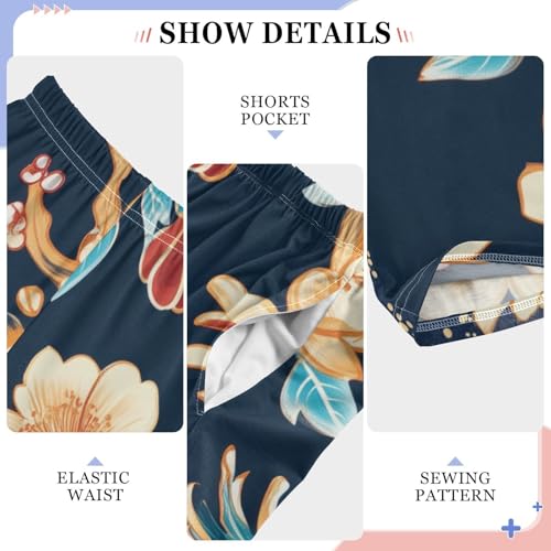 Dragon and Flowers Boys Long Pants Soft Trousers Elastic Waist Kids Lounge Bottoms with Pockets S-XL4