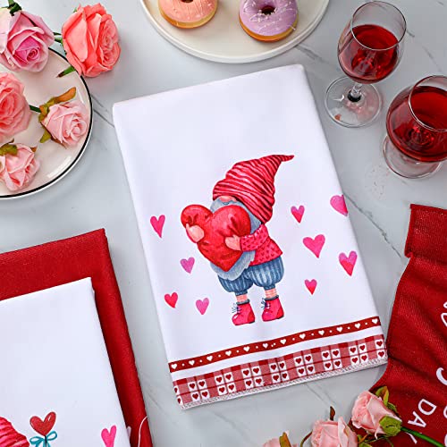 4 Pieces Valentine's Day Kitchen Towels Valentines Heart Gnome Dish Towels Forever Love Hand Towels Valentine's Day Absorbent Tea Towels Bathroom Towel For Anniversary Wedding 18 X 28 Inch (Heart) #TOP2