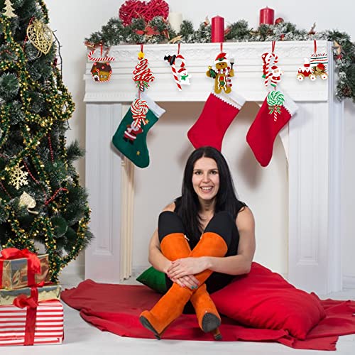 8 Pcs Christmas Tree Candy Ornaments Set Polymer Clay Ornaments Included Peppermint Lollipop Gingerbread House Candy Christmas Tree Candy Fake Candy Cane Hanging Decor For Xmas Tree Decor For Home #TOP5