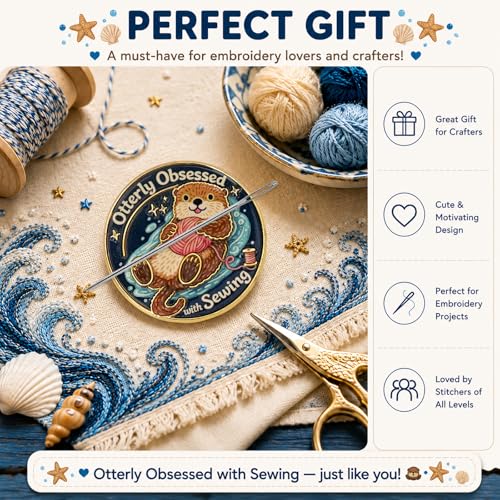 Image of Funny Otter Needle Minder Magnet, Magnetic Sewing Accessory with inchOtterly Obsessed with Sewing inch Design, Cute Holder for Embroidery, Needlepoint & Cross Stitch Projects