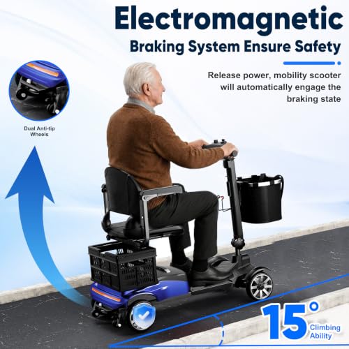 Image of 4 Wheels Motorized Scooter for Seniors& Rotating Seat & 15 Miles Range | 350LBS Capacity& 350W Powerful Moto& LED Light& Double Baskets& Auto Brake-Blue