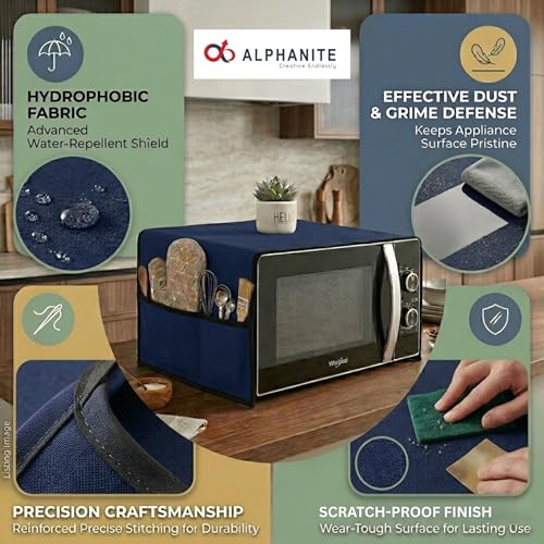 Image of Microwave Oven Top Cover - Durable, Dustproof, Waterproof Microwave Cover, Oven and Microwave Top Cover with Modern Design and 4 Side Pockets (NAVY BLUE, GENERAL)
