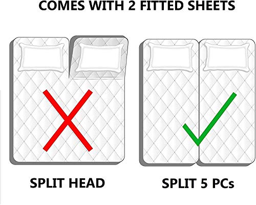 Split King Sheet Set For Adjustable Bed, 100% Egyptian Cotton 1000 Thread Count, 24-Inch Extra Deep Pocket Split King Sheets 2 Twin-Xl Fitted, 1 Flat, 2 Pillow Cases, Sateen Weave - Mediterranean Blue #TOP4