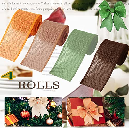 Ozxchixu Burlap Wired Ribbon Rolls, Wrapping Burlap Ribbon Natural Orange Brown Olive Green Jute, For Christmas Crafts Decoration Wedding Floral Bows Trims Craft 13.2 Yards 2.4 Inch #TOP3