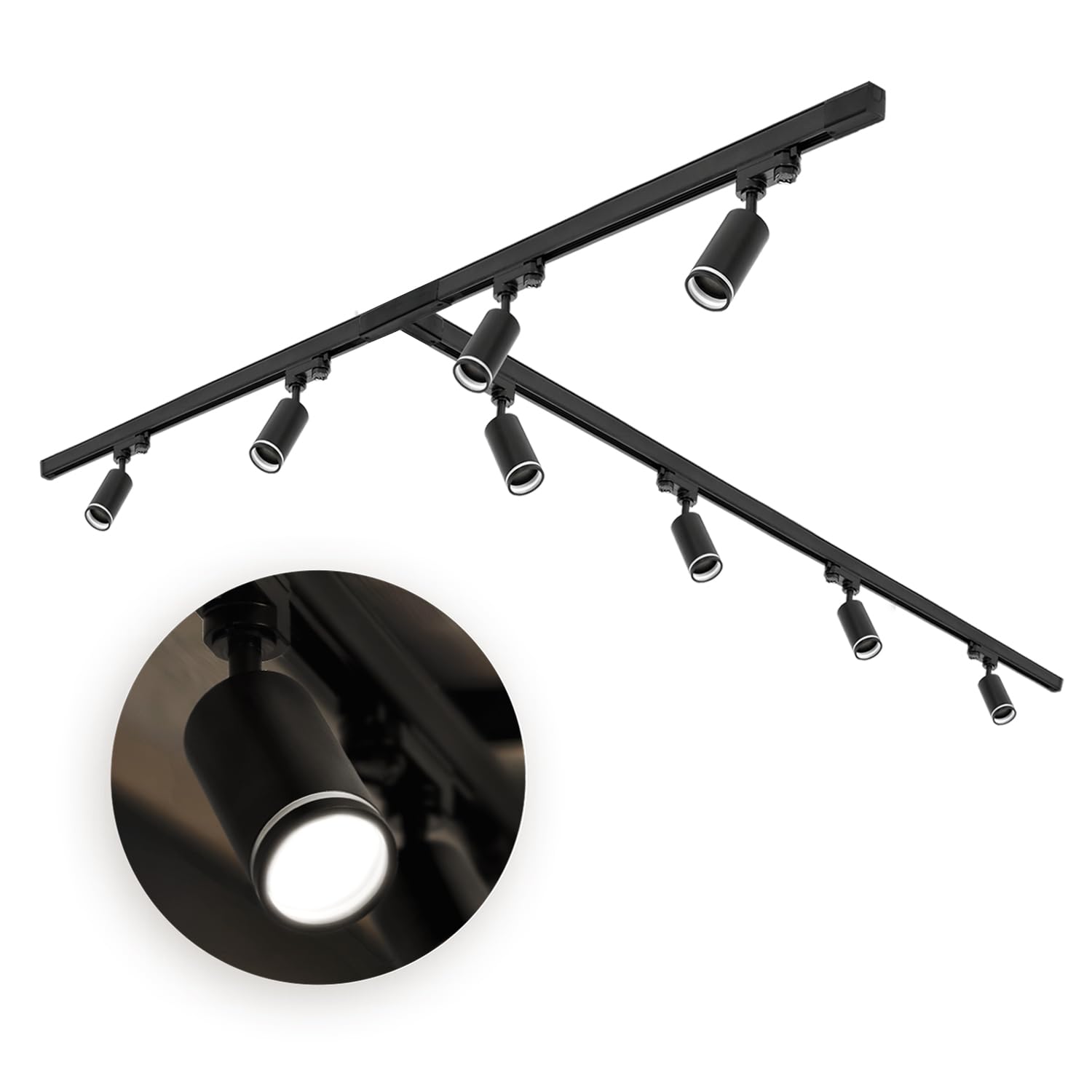 NEXTRACK 3-Phasen-Schienen-Set Komplett-Set 8x GU10 Lampe 1m+1m+2m T-Verbinder Schwarz