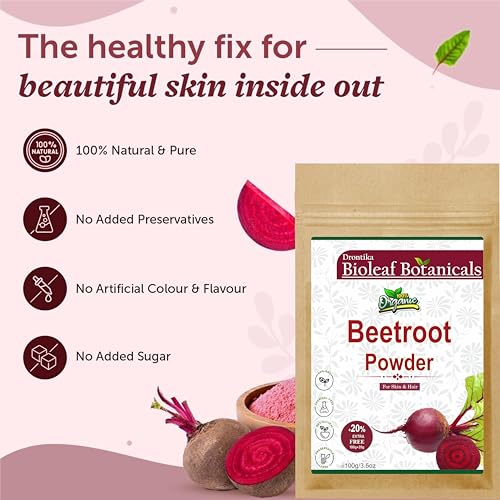 Image of Drontika Bioleaf Botanicals 100% Pure Beetroot Powder 100gm for Face | Lips | Hair | Glowing & Shiny Skin Face Pack 100gm.