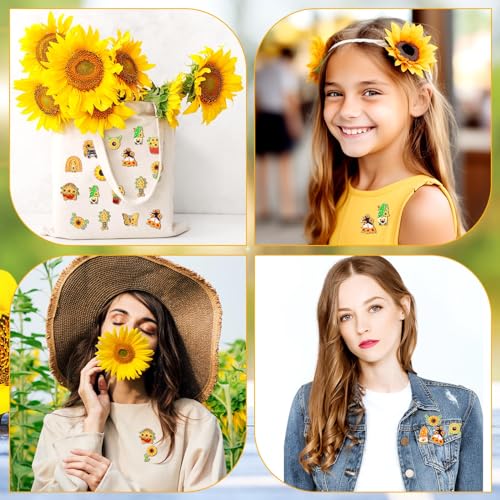 Image of Giegxin 40 Pcs Sunflower Enamel Pins Bulk Sunflower Party Favors Cute Lapel Pin for Backpack Gnome Bouquet Brooch for Women