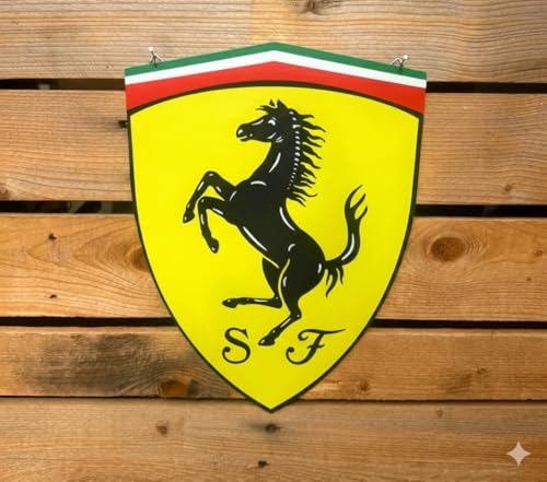PLAK2L -Plaque Métal Vintage Décorative Logo Voiture Ferrari - 40x30cm