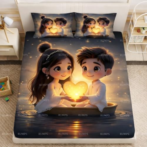 Image of RUMPS 3D Digital Printed Double Bedsheet Flat | Premium Knitted Cotton MicroFabric 90x100 Inch Bed Sheet with 2 Pillow Covers, Cute Cartoon Blue Bird (7D Digital bedheet 04)