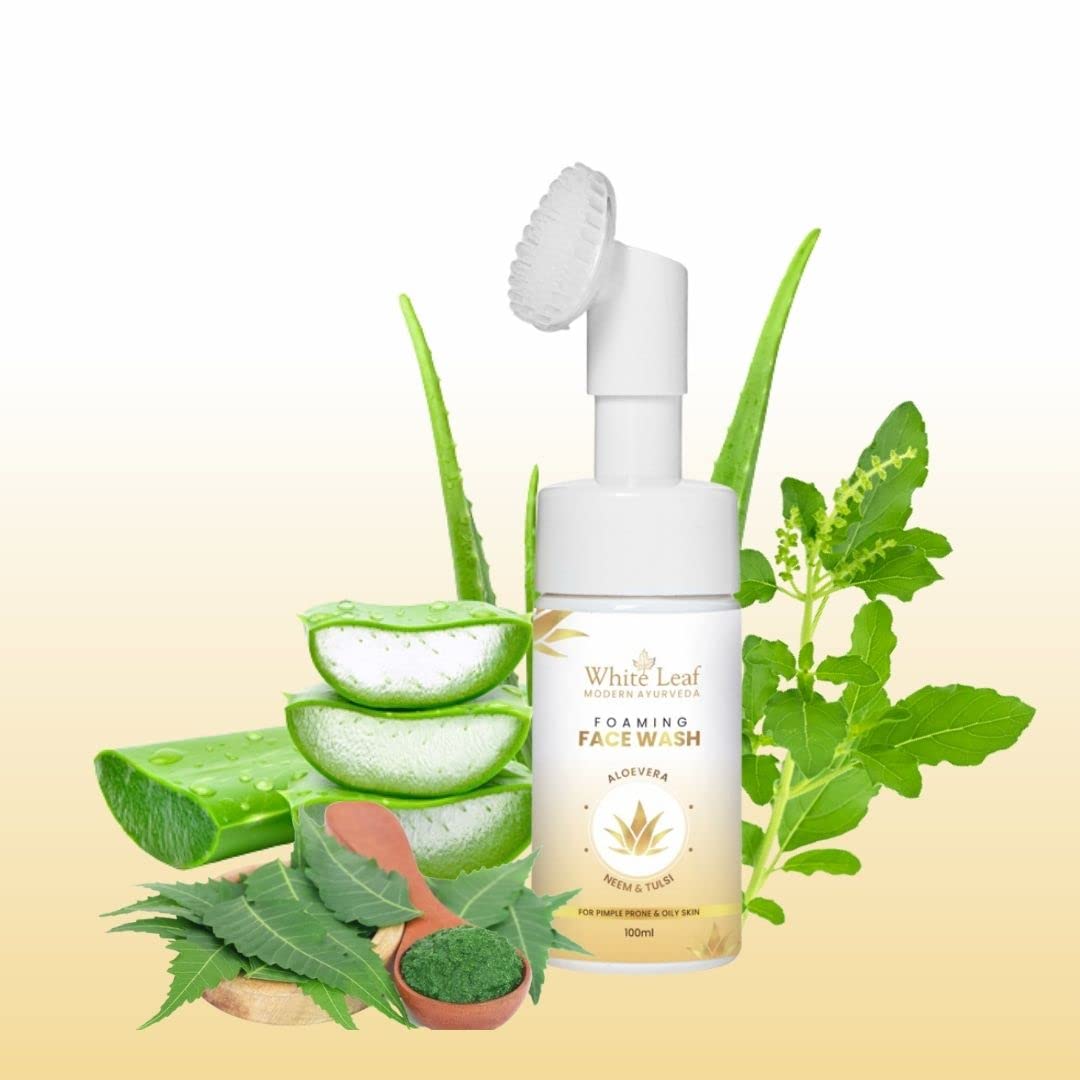 White LeafAloe Vera With Neem Extract Face Wash Skin Purifying & Deep Cleansing, Moisturizing Face Wash (100ML/3.38 Fl Oz)