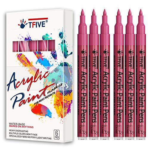 TFIVE Pink Paint Markers Paint Pens, 6 Pack Acrylic Permanent Marker